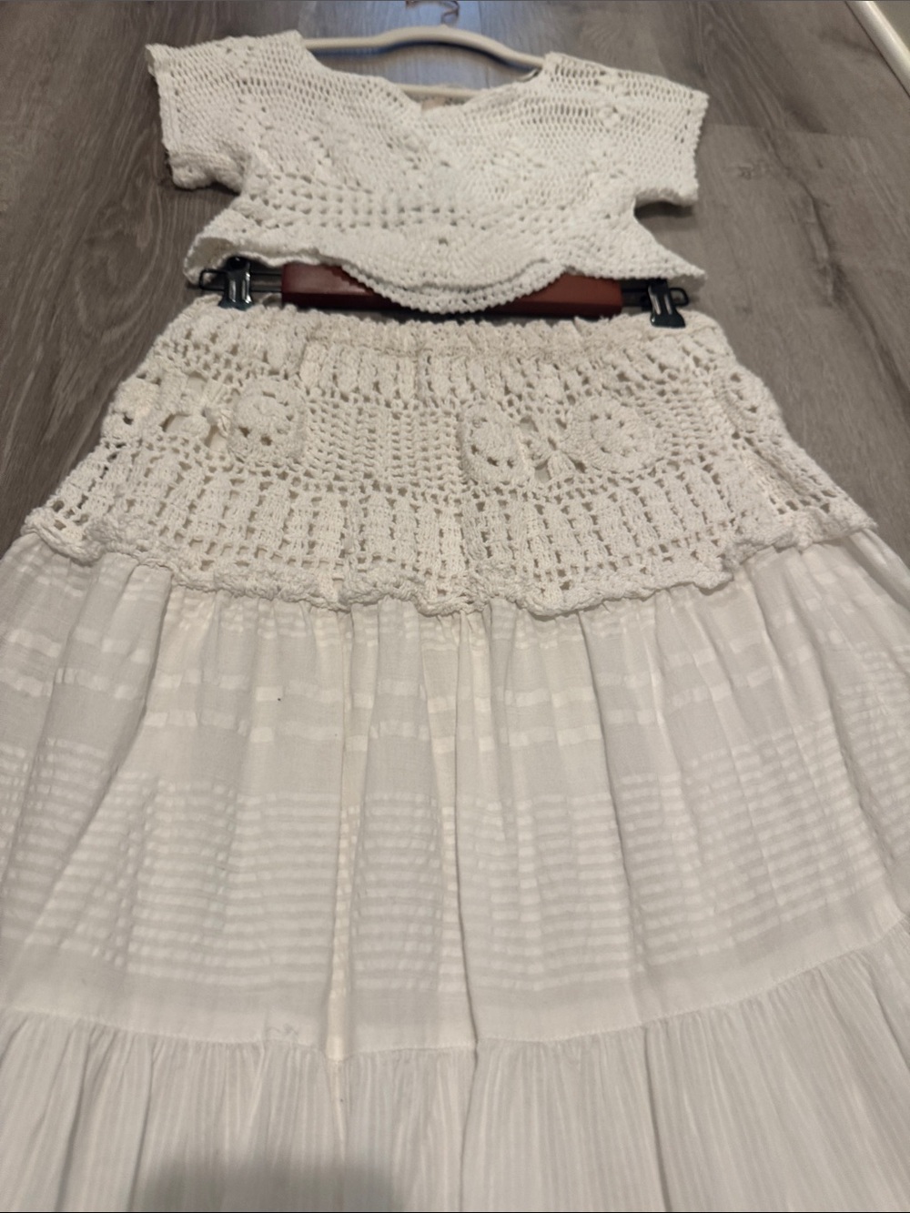 Free People White Tiered Crochet Waist Maxi Skirt and top (its a set ) - Picture 3 of 4